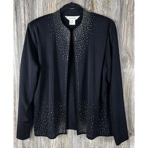 Misook Black Rhinestone-Embellished Open Front Cardigan